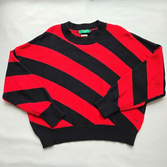 Clare V Drop Shoulder Poppy Red Black Stripe Sweater Cotton Cashmere Womens XL - Picture 5 of 13